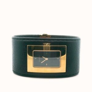 Gucci 7800L Stainless Steel Black Leather Cuff Quartz Watch AS IS